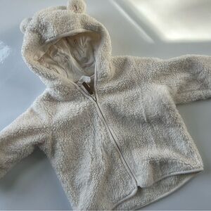 H&M Fleece Jacket Hooded Cream Zippered Gender Neutral 6 Months